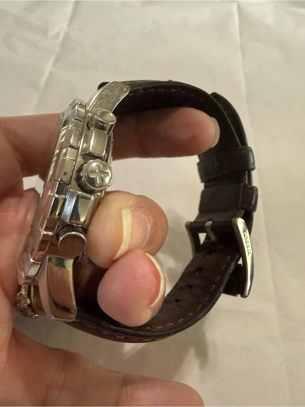 Fossil FS4828 Dean Black Dial Dark Brown Leather Strap Chronograph Watch